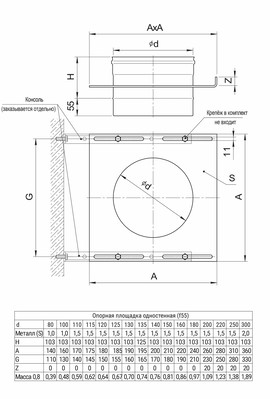 GS Площадка монтажная одностенная (430/0,8 мм) Ø110 (окрашен RAL)